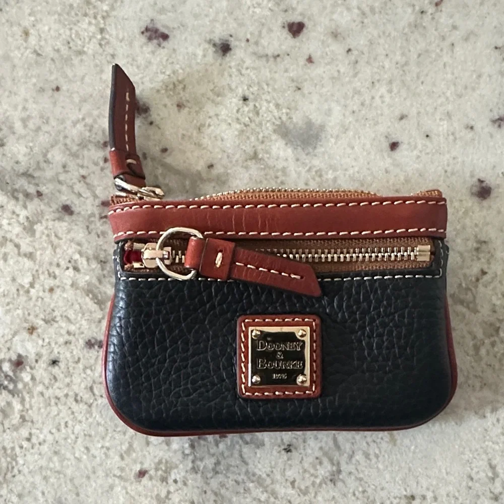 Dooney & Bourke Black and Tan Leather Coin Pouch - Picture 1 of 3